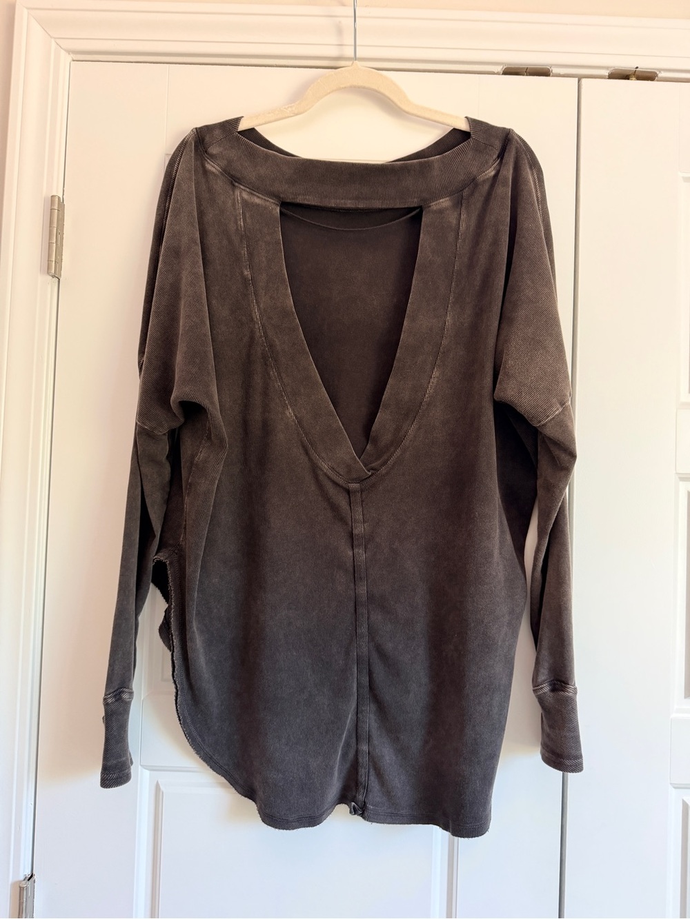 Free People Washed Deep V-Back Pullover - Charcoal